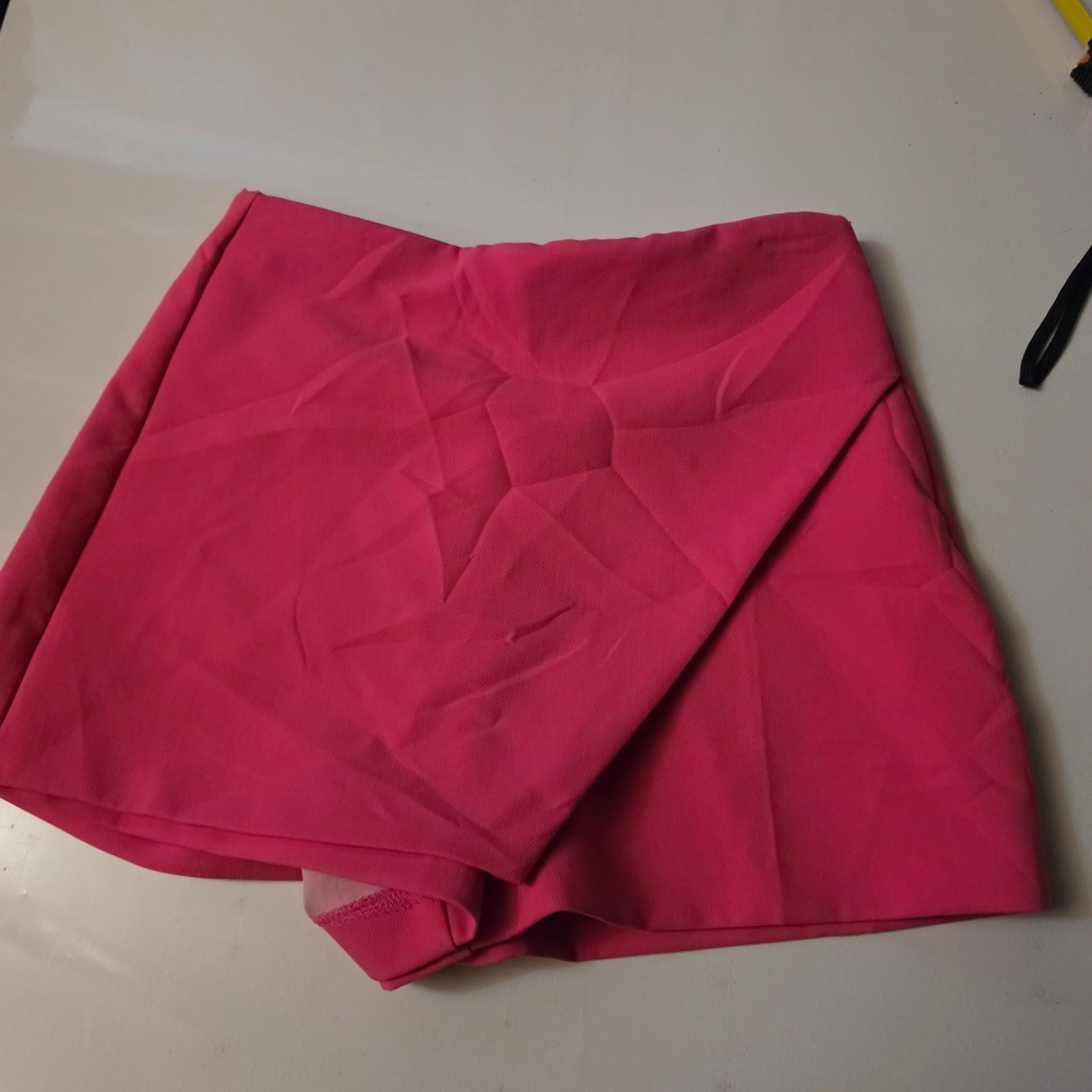Zara Women Hot Pink High Waisted Wrap Skort Mini Skirt Shorts Size S 14071